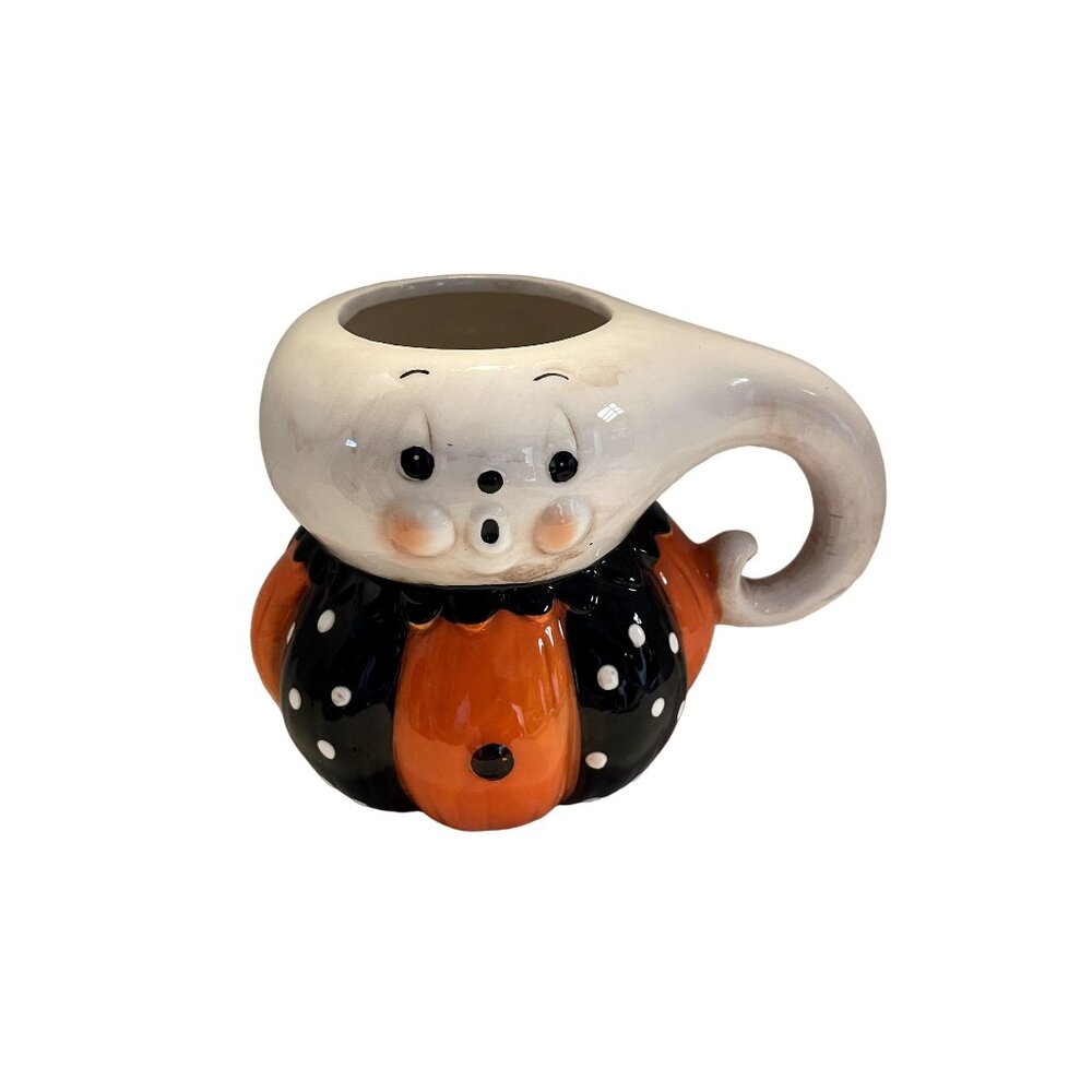 Ceramic Ghost Pumpkin Mug - Orange & Black
